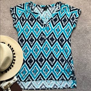 Lucky Brand Inkat pattern short sleeve top SZ XS